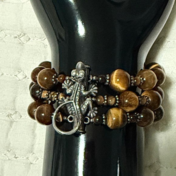 2 Blonde Lizzards-Tiger Eye beads & Sterling Silver Lizard Bracelet w/bag - Picture 1 of 16